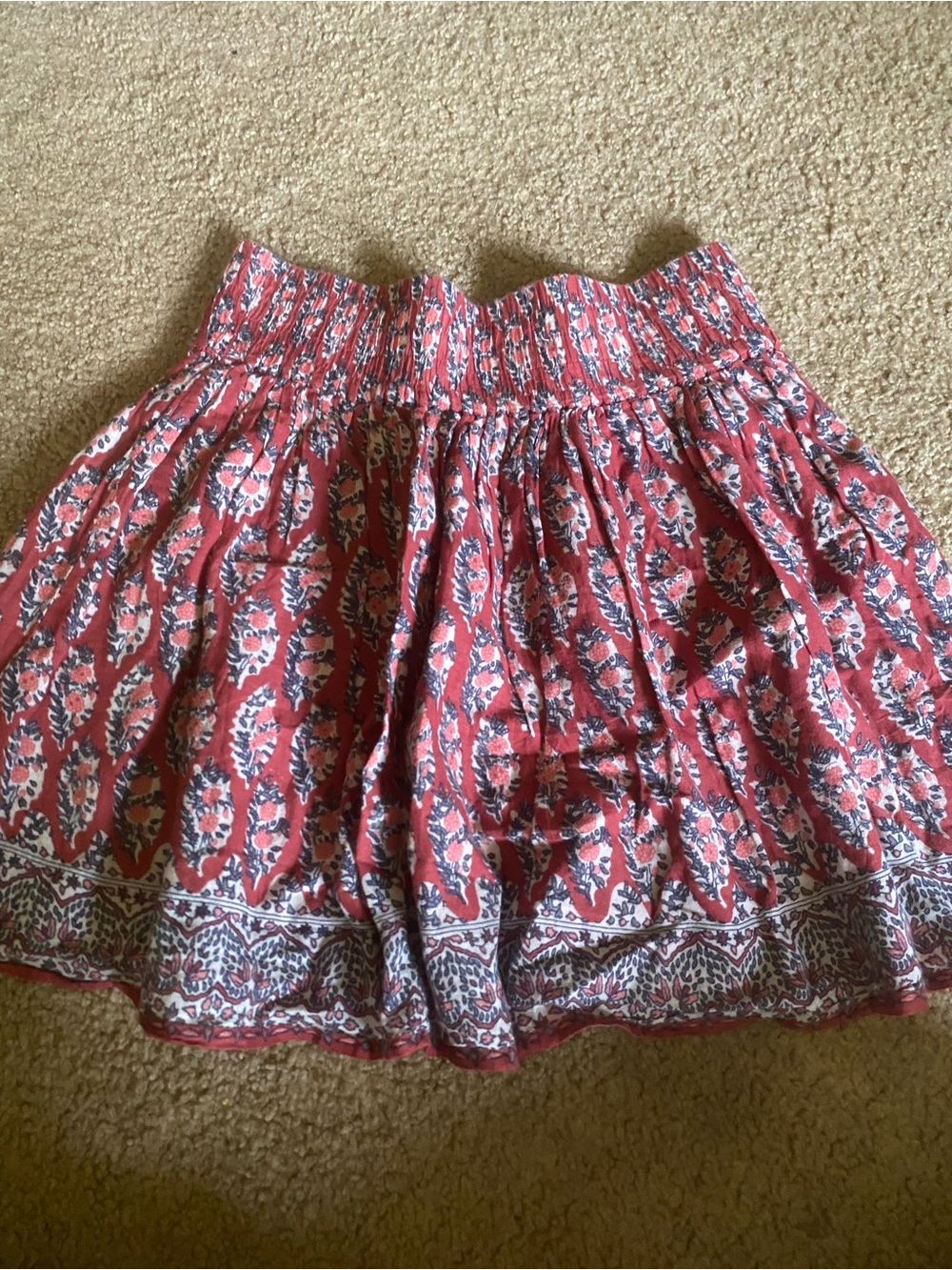 American Eagle Paisley Floral Smocked Boho Mini Skirt Red